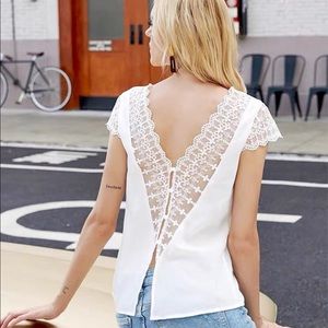 White Contrast Lace Button Back Backless Blouse